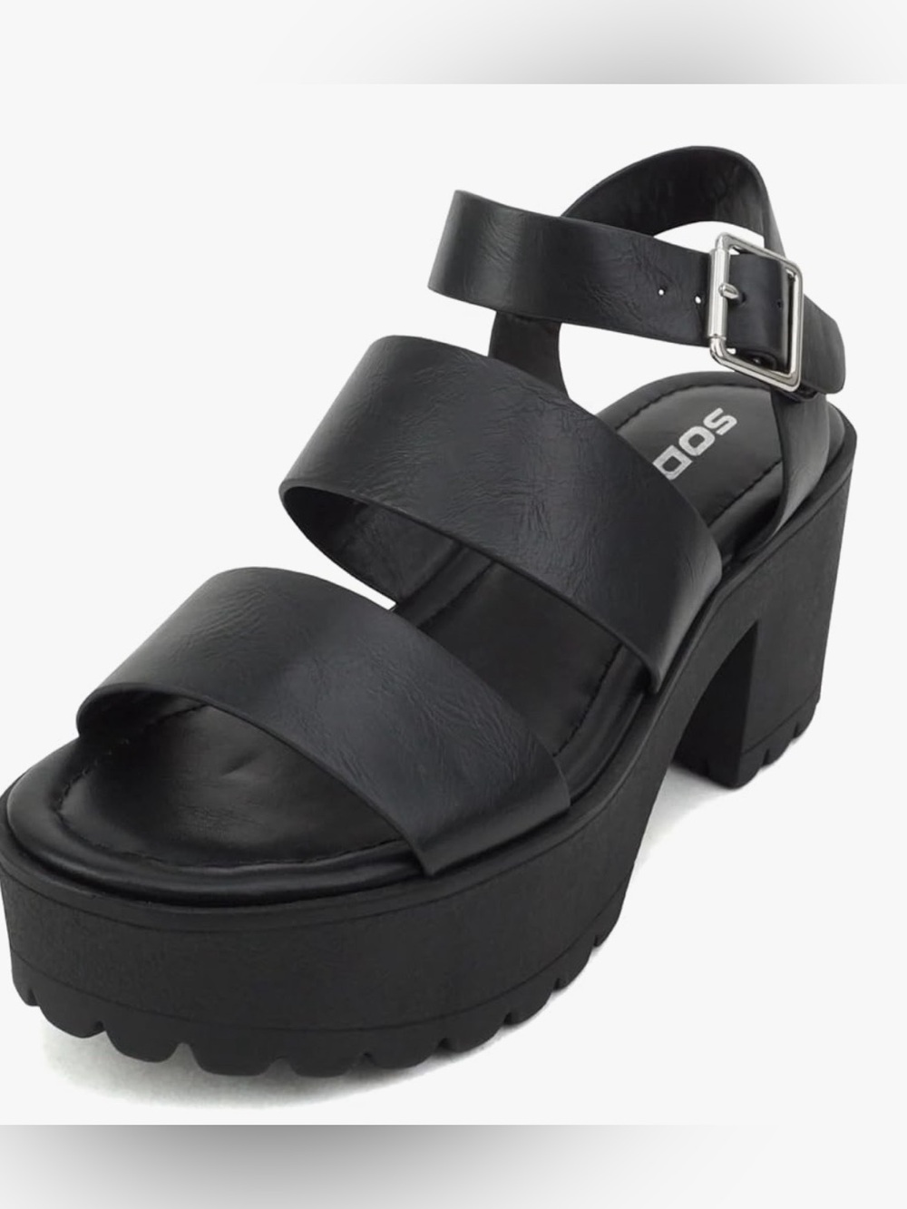 Soda Women Open Toe Lug sole Fashion Block Heel Sandals Adjustable Ankle Strap